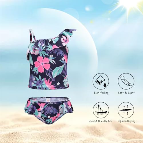 Image of Girls Two Piece Tankini Swimsuit Hawaiian Ruffle Swimwear Bathing Suit Set