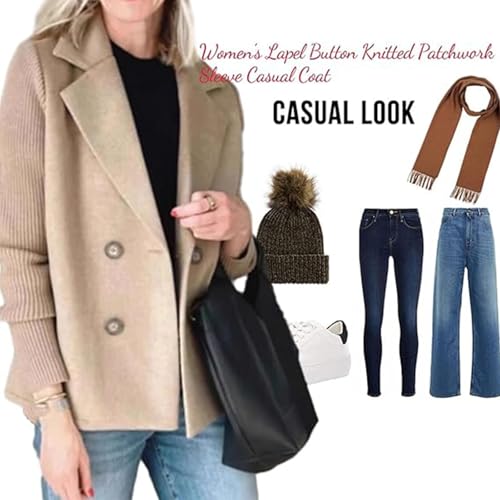 Women's Lapel Button Knitted Patchwork Sleeve Casual Coat Cropped Sweater Blazer Women Knit Blazer3