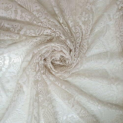 African Vintage Embroidery Bridal Nigerian French Embroidery Corded Budget Guipure Lace Mesh Net Fabric 54" Corded Budget Guipure Lace Mesh Net Fabric 54" (2 Meter, Cream) โ image 1