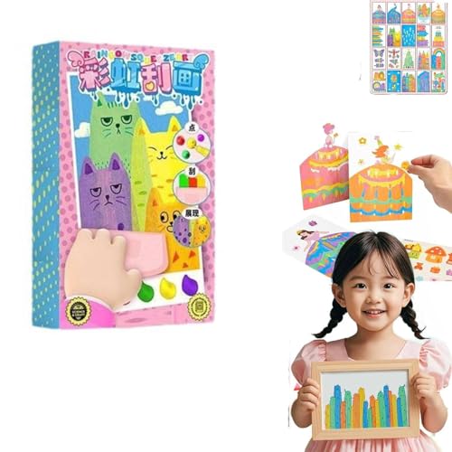 Rakel-Kunst-Malset für Kinder, Regenbogen-Kratzkunst, DIY-Regenbogen-Kratzkunst, Kinder-Malerei, Bastel-Set, Regenbogen-Kratzkunst, Punktmalerei-Kits für Kinder, 20 Stück