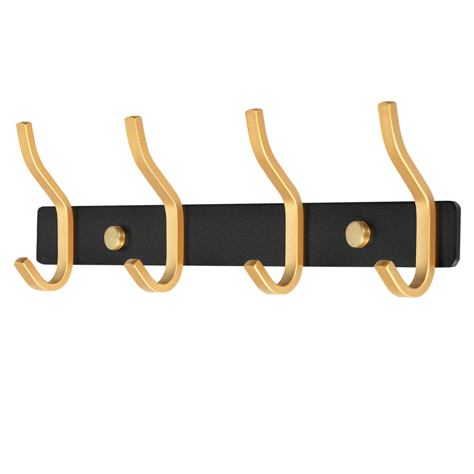 MEIJO Coat Hooks Wall Mounted, Coat Rack Wall Mounted Stainless Steel Heavy Duty Wall Hook, Coat Hooks for Door, Bedroom, Bathroom, Kitchen(Balck & Gold, 4 Hooks)