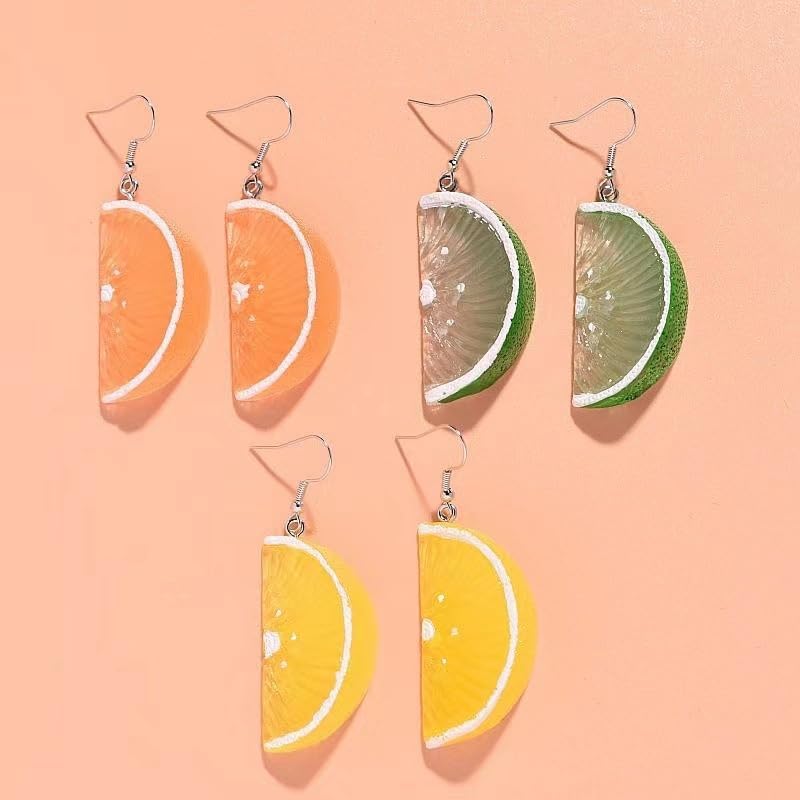coadipress 3D Lemon Earrings for Women Fruit Earrings Lime Green Slice Realistic Citrus Lightweight Fruit Earrings Cute Tangerine Lemon Pendant Earrings Jewelry Gifts - Image 6