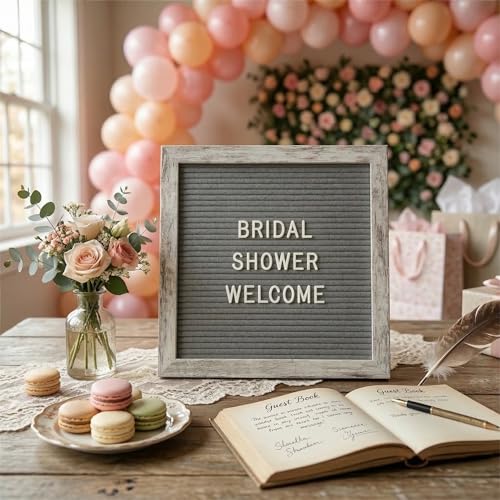 Image of Rustic Gray Felt Letter Board 10x10 with Stand, Wall Mount, 336 Letters | Professional neutral letter board for home, entryway, office and classroom, with 336 letters, stand and wall mount