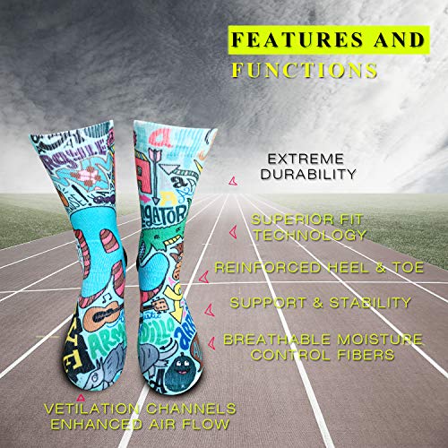 Image of ULQUIEOR Women's Alphabet Animal Graffiti Pattern Cotton Comfort Moisture Wicking Extra Heavy Cushion Athletic Crew Socks