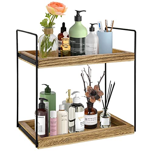 2 Tier Bathroom Countertop Organizer, Wooden Bathroom Organizer Countertop, Bathroom Tray Vanity Organizer, Kitchen Spice Rack Bathroom Sink Organizer, Coffee Station Organizer Coffee Bar Accessories