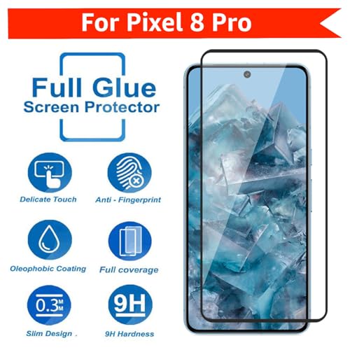 Image of POPIO Tempered Glass Screen Protector Compatible For Google Pixel 8 Pro Cellphone (Black) With Edge To Edge Coverage And Easy Installation Kit