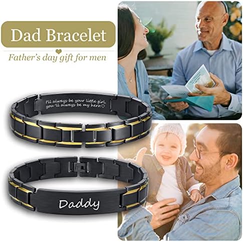 VNOX Mens Bracelet for Dad Fathers Day Daddy Jewellery Stainless Steel Two-Tone Adjustable Link Engraved Inspirational Birthday Gift from Daughter Son Love Quote Wristband to Papa