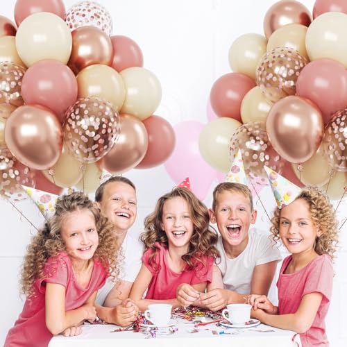 Image of Funhot Retro Blush Pink Balloons Set, 60PCS Dusty Pink Birthday Balloons, 12Inch Chrome Rose Gold Balloons Beige Nude Latex Balloon for Girls Birthday Bridal Baby Shower Wedding Boho Party Decoration