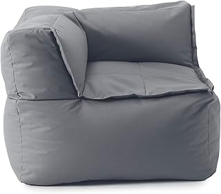 Lumaland Sitzsack-Lounge Modular Eckteil | Waschbare Sitzmöbel für Innenräume & Garten | Indoor & Outdoor Sitz-Garnitur | Wasserfester Ecksessel | Einfach erweiterbar 81x81x70cm [Grau]