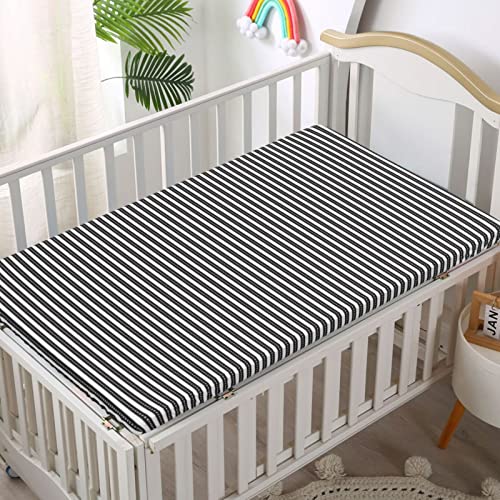 Stripes Themed Fitted Crib Sheet,Standard Crib Mattress Fitted Sheet Soft And Breathable Bed Sheets-Baby Crib Sheets For Girl Or Boy,28“ X52“,Black White #TOP1