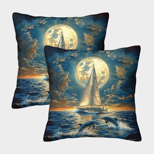 kaiyun Velero en el Agua Cojín Almohada 3D Delfín Suave Al Tacto,sofá Silla Muebles para El Hogar 50x50cm 2 Paquetes