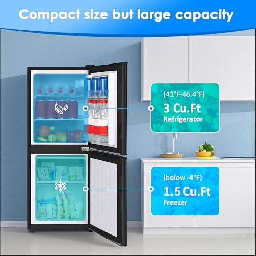 Borcolo Compact Refrigerator with Freezer, 4.5 Cu. Ft. 2-Door Dorm Fridge with Adjustable 7-Level Thermostat, Small Refrigerator with Freezer for Home, RV, Apartment, Office, Black by Borcolo - Image 3