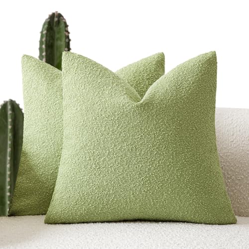 Image of Foindtower Pack of 2, Decorative Textured Boucle Throw Pillow Covers Accent Solid Pillow Cases Cozy Soft Couch Cushion Case for Chair Sofa Bedroom Living Room Home Decor 22x22 Inch Lime Green