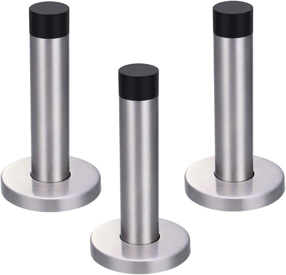Jatidne 3 Pack Door Stops Chrome Door Stoppers for Skirtings Walls Silver Doorstops Heavy Duty Stainless Steel Wall Mounted