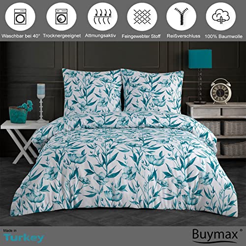 Buymax Bettwäsche 155x220 cm 4-teilig – Bettwäsche Set Renforcé 100% Baumwolle, 2 x Bettbezug 155x220 cm und 2 x Kissenbezüge 80x80 cm… – Ansicht 2