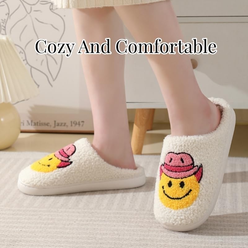 Christmas Slippers For Women Men House Slippers Retro Cozy Furry Smile Slippers Women's Cozy House Slippers4