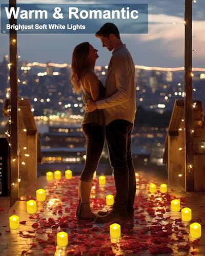 Image of Jialine 12 Pack Flickering Flameless Votive LED Tea Lights Candles, Electric Fake Battery Operated tealights Candles for Halloween,Christmas,Wedding,Party and Holiday Decoration