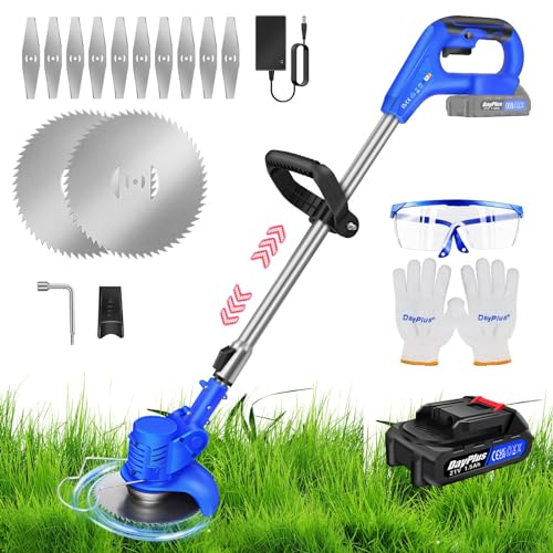 Image of Banas 24V Cordless Strimmer - Garden Strimmers with 1 * 1500mAh Battery and 12 Blades, Grass Trimmers, Light Weight/Quick Charging/ 2 Types Blades/Retractable Design