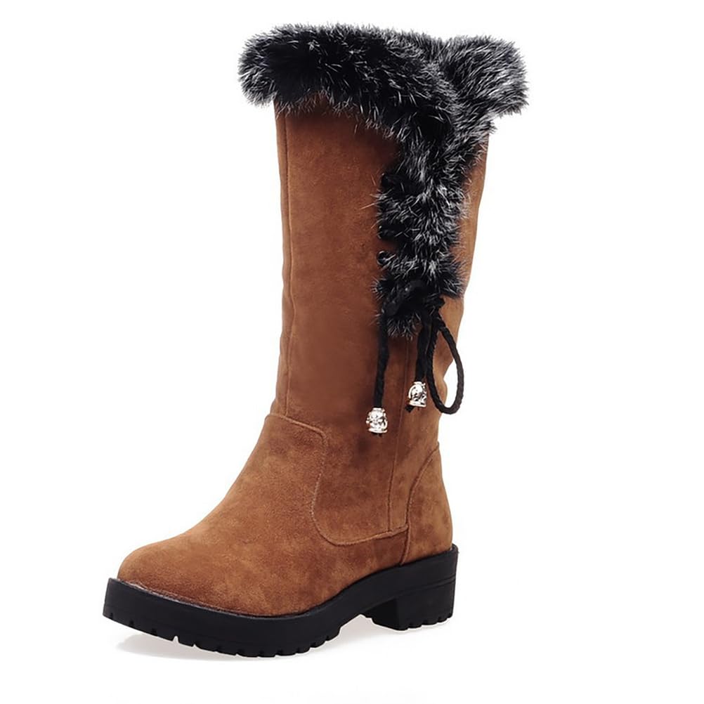 Womens Winter Snow Boots Fur Lined Warm Non-Slip Walking Shoes Mid Calf Dress Boots