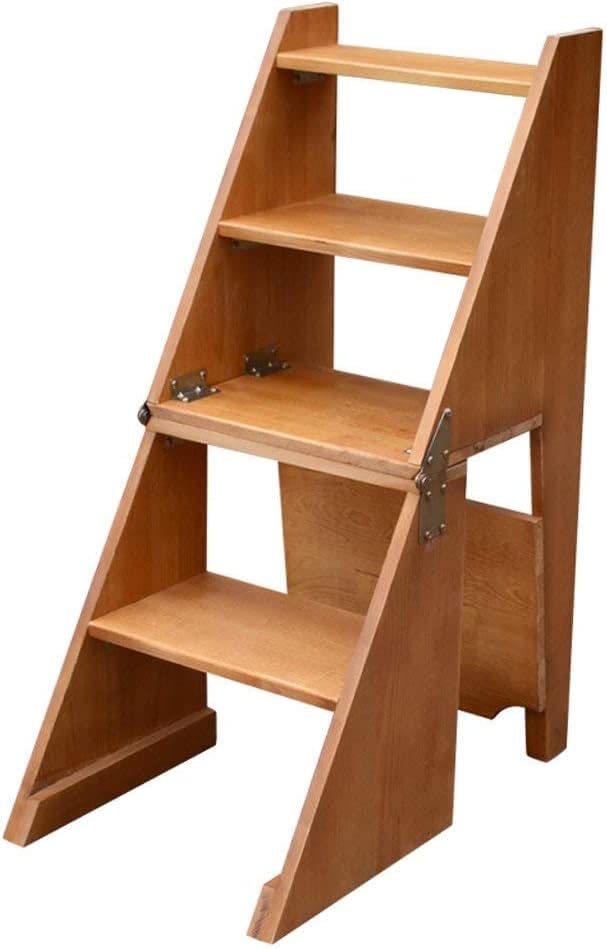 Taburete de escalera plegable multifuncional de madera para cocina y silla de biblioteca interior