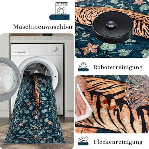 TUKDAK Waschbarer Teppich für Wohnzimmer 120×180cm, Grün Antirutsch Schlafzimmer Teppich mit Gummirücken… – Ansicht 4