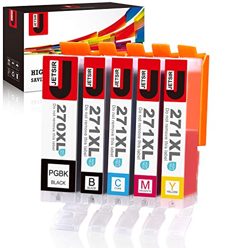 JetSir Compatible Ink Cartridge Replacement for Canon 270 271 XL(PGBK/Black/Cyan/Magenta/Yellow,5-Pack),Compatible with Canon Pixma MG5720 MG6821 TS5020 TS6020 MG6820 MG5722 MG5721 MG6822