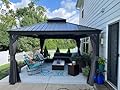 Domi 12'x12' Hardtop Gazebo Canopy,Outdoor Aluminum Gazebo with Galvanized Steel Double Roof,Permanent Gazebo with Drainage System,Curtain and Netting Included,Grey