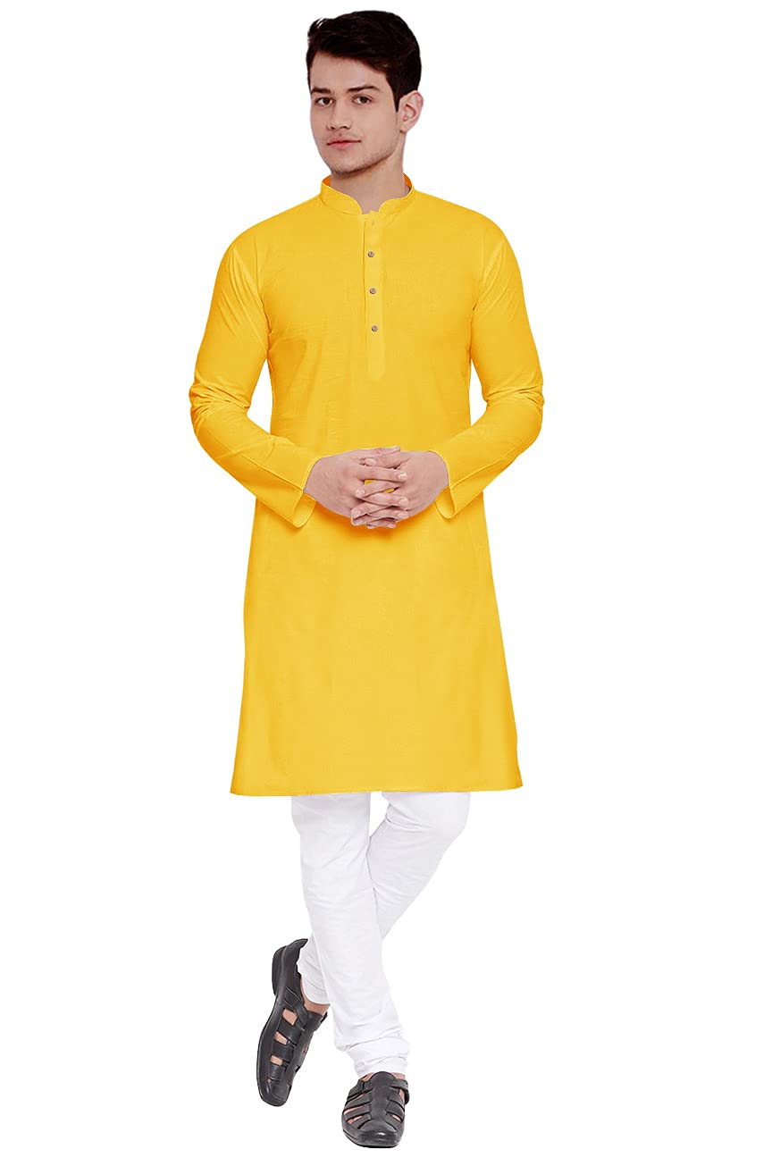 Trustous Mens Cotton Solid Straigth Kurta Pajama Set Combo In With 16 Colour Option And Size Are Xs To 3Xl For (Birthday,Wedding, Ceremony, Casual, Engage t) Lemon Yellow