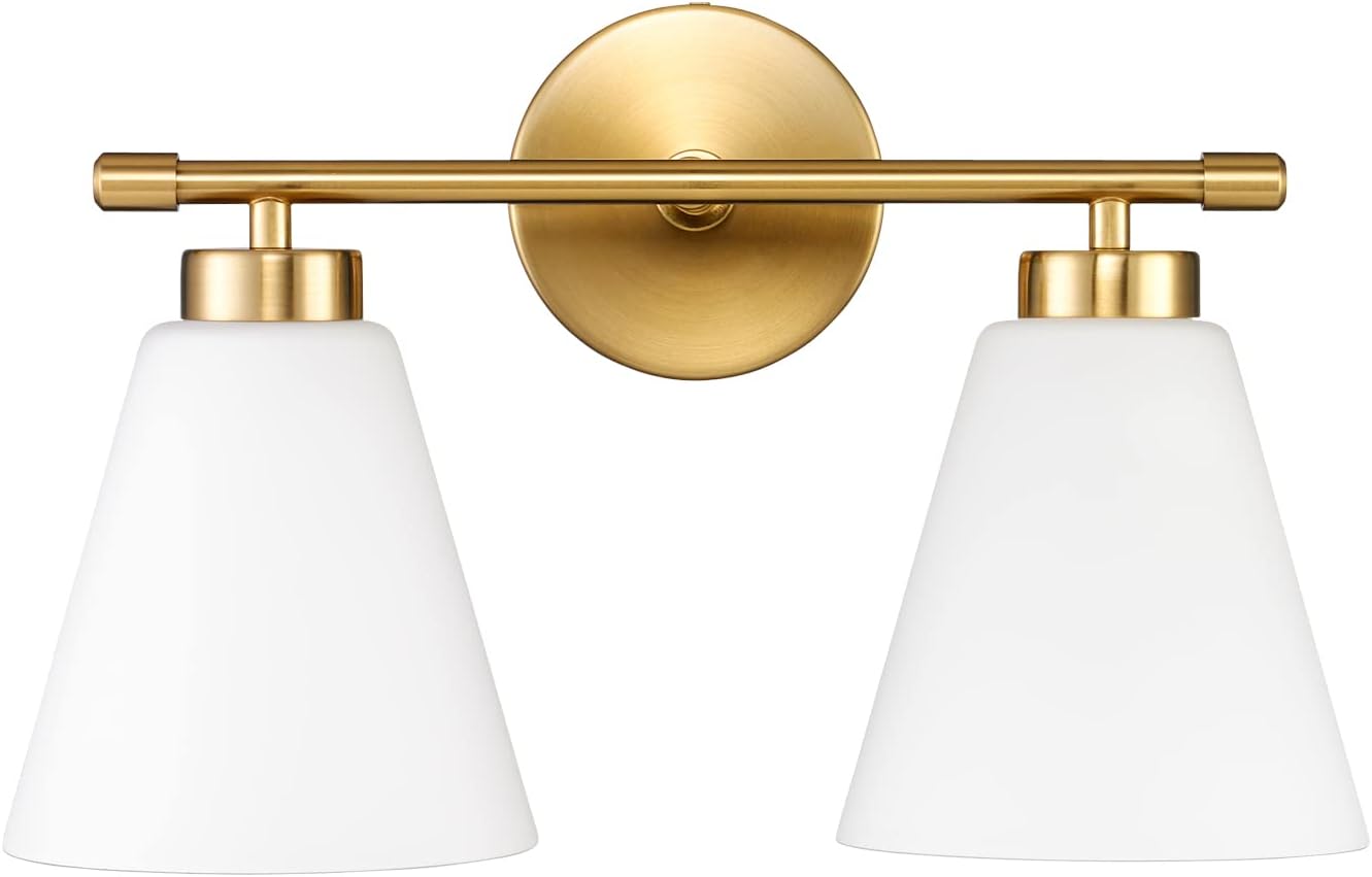 Hamilyeah Gold Bathroom Vanity Light Fixture with Frosted Glass Shade, 2 Light Vanity Lighting Fixture Over Mirror, 2 Bulb Wall Lamps for Bathroom, Restroom, Living Room