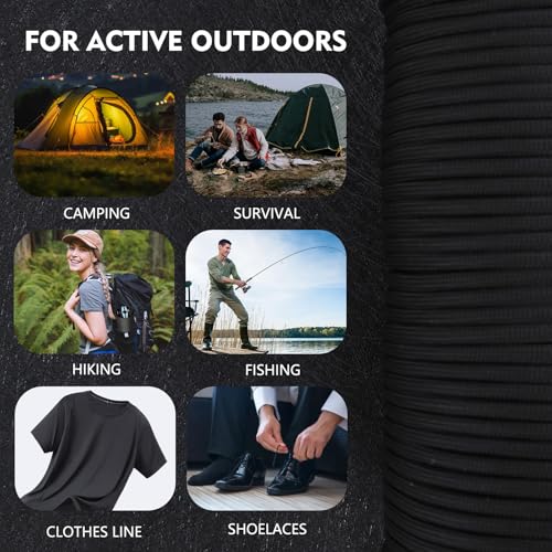 Romon Paracord 4mm, 100M Paracord Schnüre Seil 9 Kern-Strängen Paracord Bänder, Schnur Reissfest Seil Sonnensegel, Nylon Paracord Survival Paracord Reepschnur für Outdoor Survival Camping, Schwarz