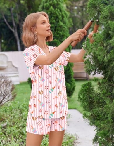 Image of Ekouaer Womens Pajamas Set Soft Classic Notch Collar Bride Pjs Comfy Short Sleeve Sleepwear Loungewear