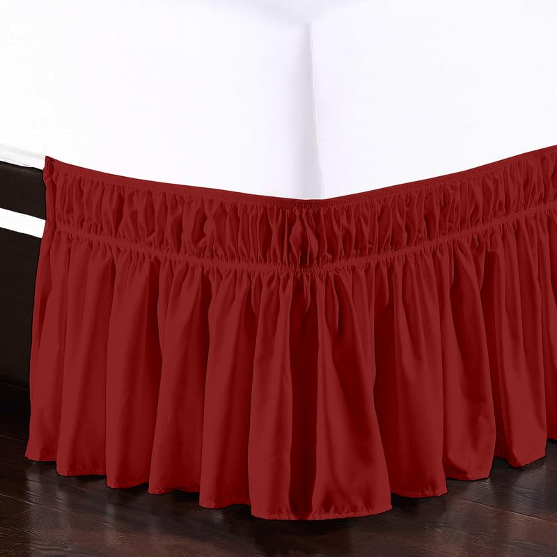 TSM BEDDING - Wrap Around Bed Skirt for King Size (72” x 78” Inch) - 18” Inch Drop Length Wrinkle Free Brushed Microfiber Fabric Bed Skirt | Easy Elastic Feet | Machine Washable | Burgundy 2