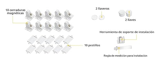 Miniatura 3 de Cerraduras magnéticas adhesivas Vmaisi para armarios y cajones (10 cerraduras y 2 llaves)