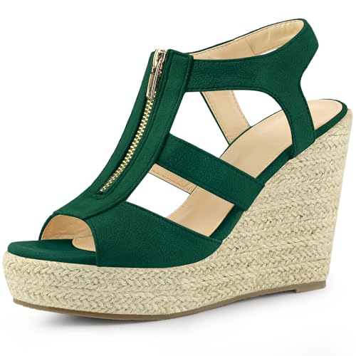 Allegra K Allegra K Women's Wedges Zipper Sandals Platform Wedges Heels Emerald Green Sandals 7 M US