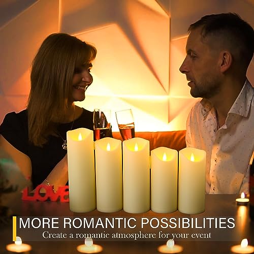 Flameless Candles 3D Wick With Remote,Led Pillar Slim Candles Flicering Flame,Battery Operated Fake Candles,Electric Plastic Candles For Christmas,Party Décor.(5Pack H 5" 5" 6" 6" 7" X D 2.2") #TOP4