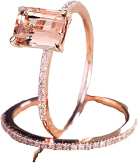 Anillo de compromiso de morganita con relleno de oro rosa de 18 quilates para hombres y mujeres, exquisito color champán con micro incrustaciones de circón anillo de compromiso nupcial