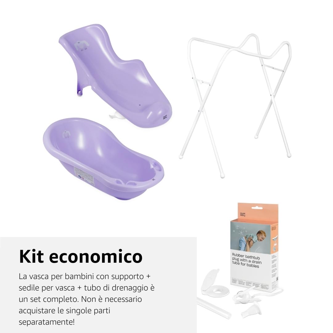 Hylat Baby Set: Vaschetta da bagno con supporto, sedile per il bagno e scarico - Certificato TÜV Rheinland - soluzione ideale per meravigliose esperienze di bagno - Collezione Lite