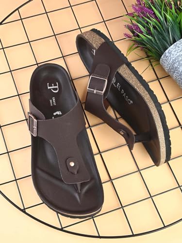 Image of EL PASO Men's Suede Leather Cushioned Cork Sole Sandal Slippers (Size 6 to 12)