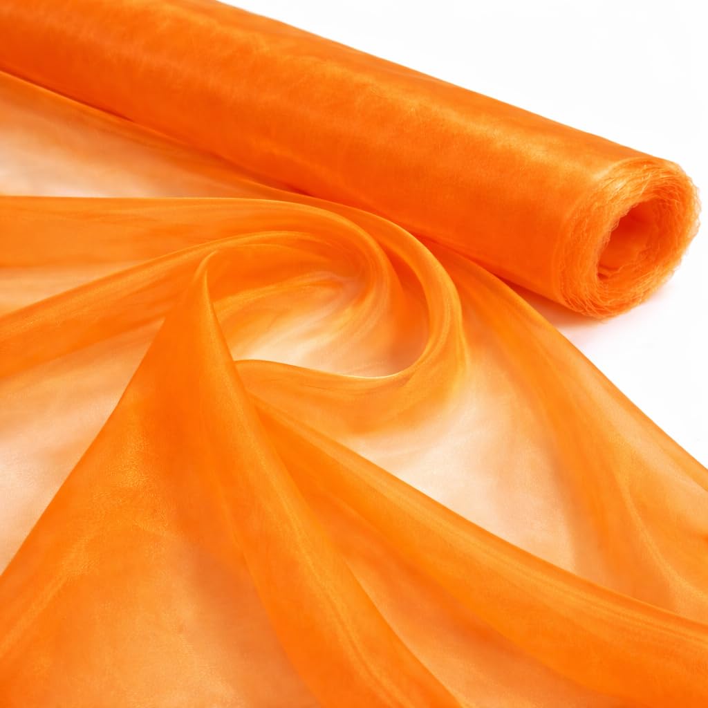 Midland Textiles Orange 2 Meter Pack Plain Sheer Lightweight Organza Voile Drape Curtain, Wedding, Chair Sash Fabric 150cm Wide