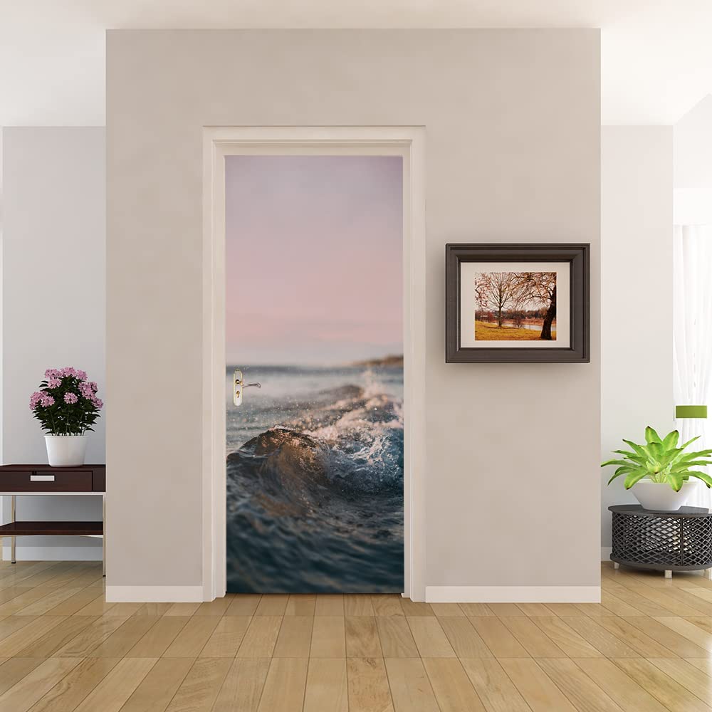 Papier peint art décor adhésif 93x205 cm habillage porte lavable mer
