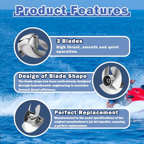 MiBarco Jet Ski Impeller for Yamaha Engines VX700 2006-NEW Replace for 6AE-R1321-00-00 155.5mm Polished Stainless Steel Impeller 3Blades