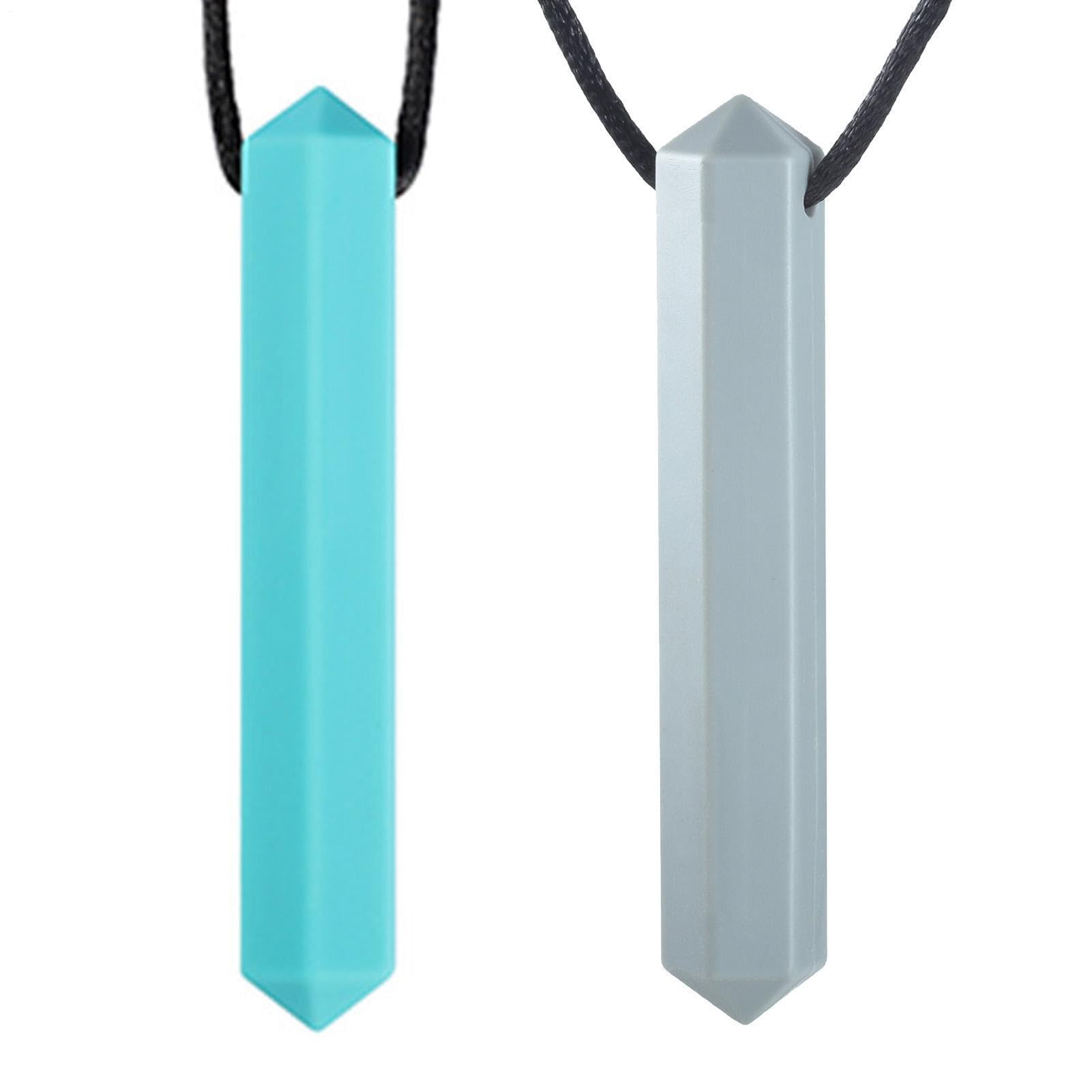 Silicone Chew Necklace Gem Shape - 2 Colours, Soft Food Grade Chew Toys for Autistic Children, Sensory Aid for ADHD, Reduces Nail Biting, Safe for Kids & Adults