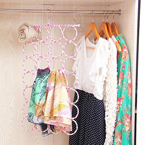 Coolkart 28 Slots Scarf/Dupatta Hanger Organizer Multi Purpose Rings Round Rope Foldable Hanger for Wardrobe Dupatta Belt Tie Scarf Holder (64 x 39 cm) Pack of 1 2