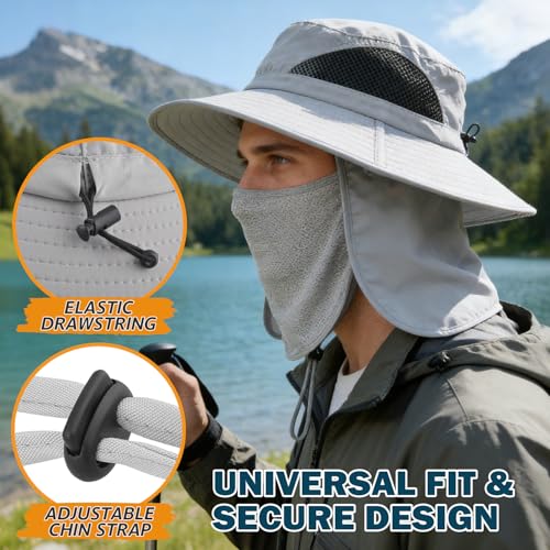 Image of Wide Brim Sun Bucket Hat, Waterproof Boonie Hat for Men & Women | UPF 50+ UV Protection, Adjustable Fit, Chin Strap & Sweatband, Foldable Durable for Fishing Hiking Garden Beach