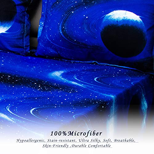 Image of Bedlifes Galaxy Outer Space Sheet Set, Galaxy Themed, 3 pcs Including Flat Sheet, Fitted Sheet, and 1 Pillowcase (Light Blue King)