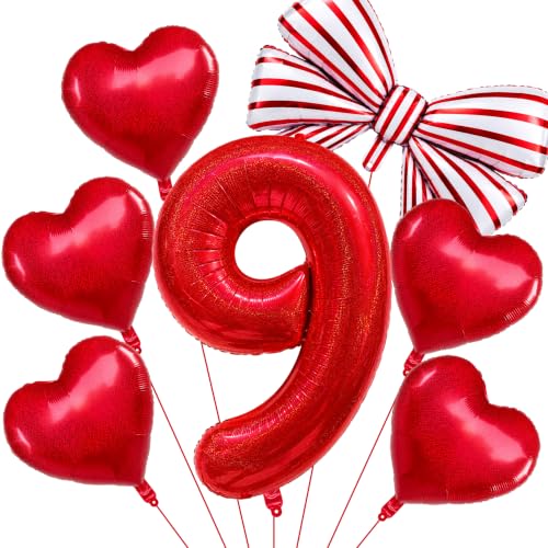 SHIME NUNU Red Number Balloons 9, 40 Inch 9th Birthday Party Decorations