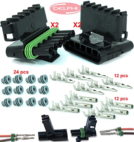 Delphi Packard 2 Completed Set (6 Circuits) Weatherpack, Waterproof, Terminal Kit 14, 16 AWG