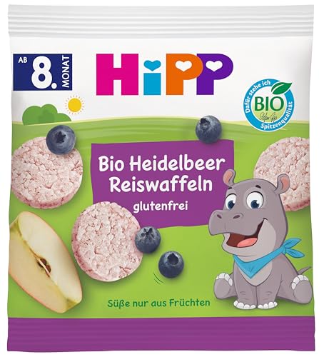 HiPP Bio Heidelbeere Reiswaffeln (8 x 30g) Babysnack ab 8. Monat glutenfrei Süße nur aus Früchten ideal für unterwegs & zwischendurch