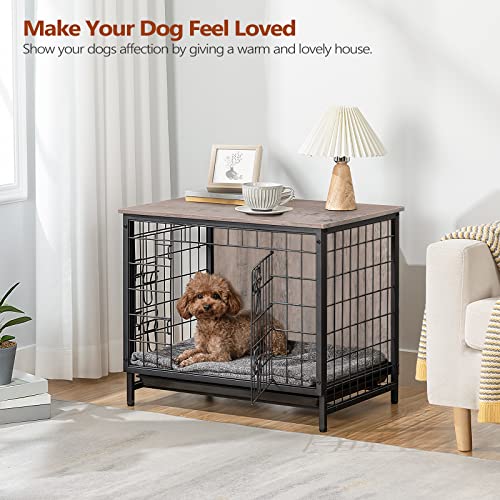 Alloswell Wooden Dog Crate Furniture, 25.2" Indoor Pet Crate End Table, Dog Furniture With Removable Tray, Decorative Dog Kennel For Small/Medium/Large Dogs, Greige Dchg0101 #TOP2