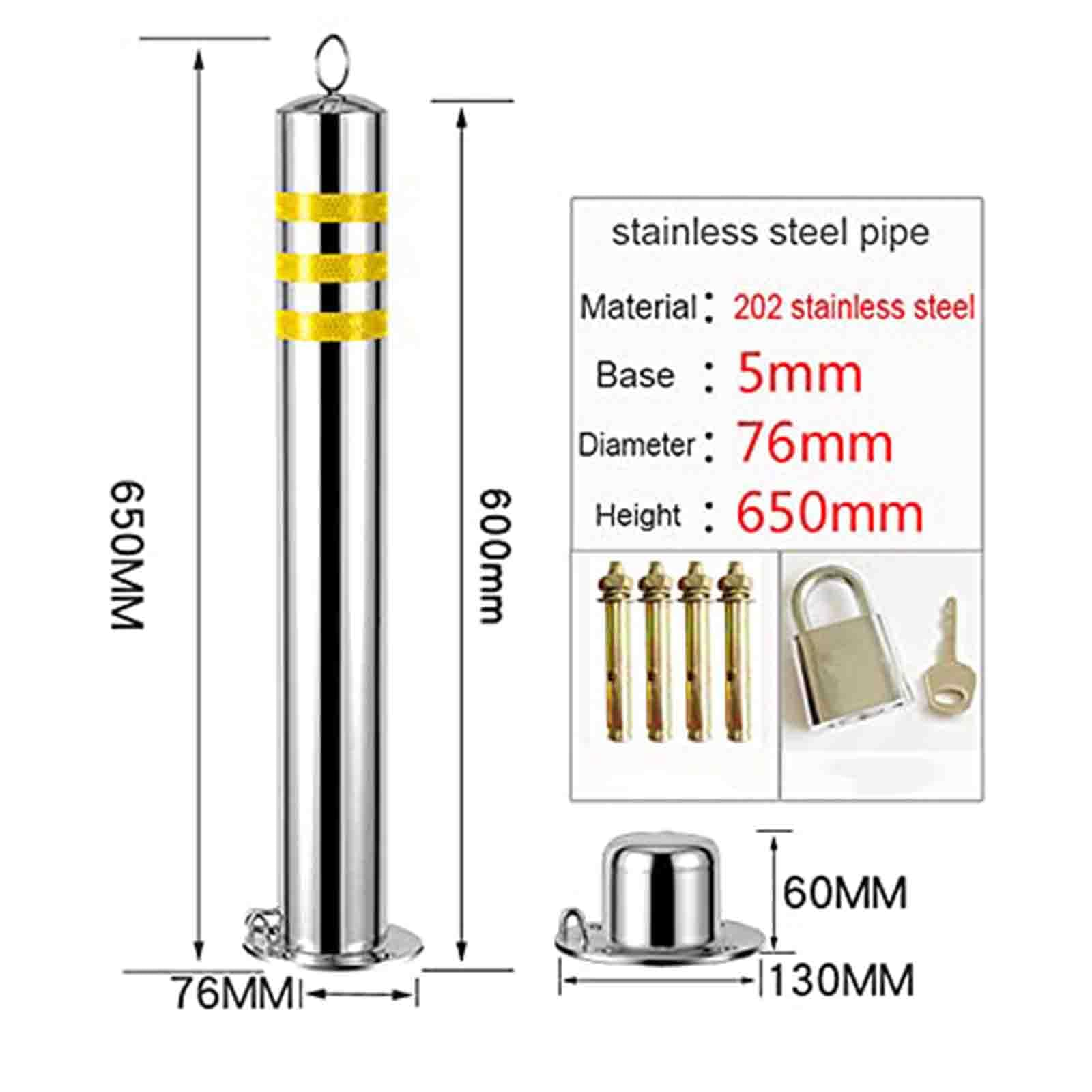 Incluye 2 conos de estacionamiento, cadena 5 m y poste resistente(76x650mm)